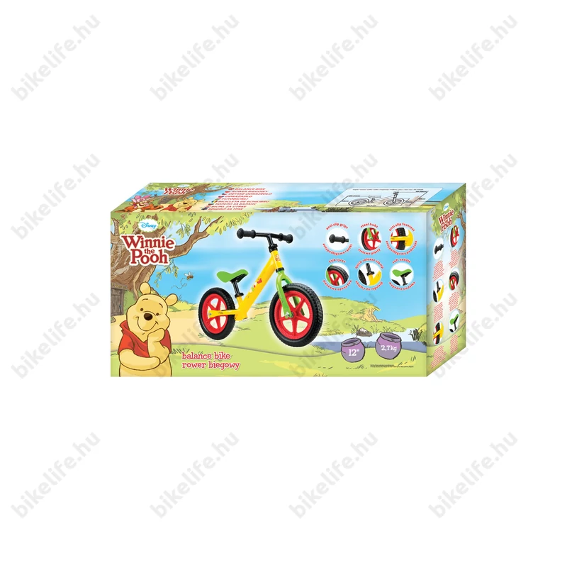 Disney Micimackó futóbicikli fémvázas, tömör kerekű, sárga