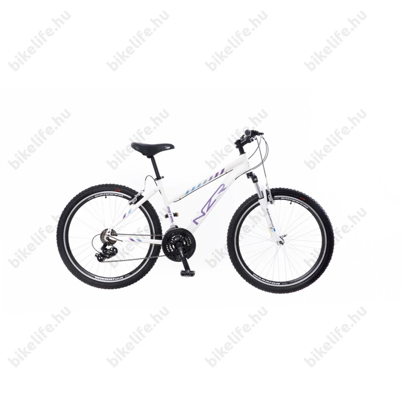 Neuzer Mistral 50 női aluvázas 26-os MTB kerékpár, 21 sebességes, teleszkópos, fehér/lila-kék 19