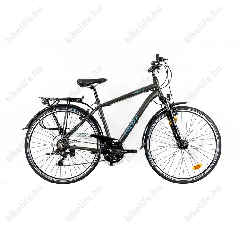 Neuzer Firenze 100 férfi alu vázas trekking kerékpár, agydinamós, teleszkópos szürkésolíva/azúrkék matt 21