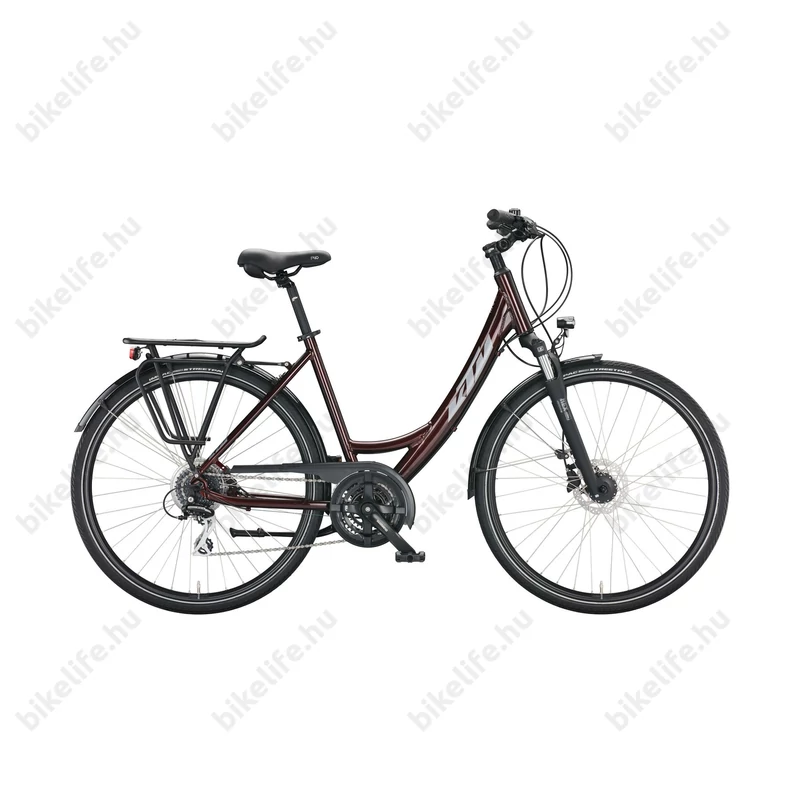 KTM Life Ride női trekking kerékpár 24 fokozatú Shimano Acera váltó, hidraulikus tárcsafék, nightred 51cm