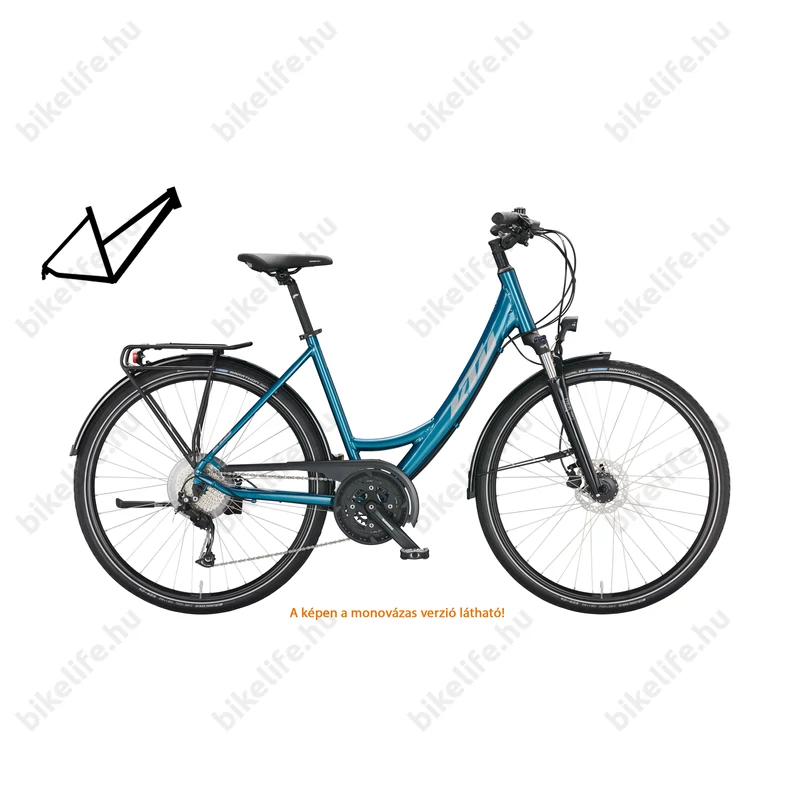 KTM Life Space női trekking kerékpár 27 fokozatú Acera váltó, tárcsafék, komfort vázas, vital blue 51cm