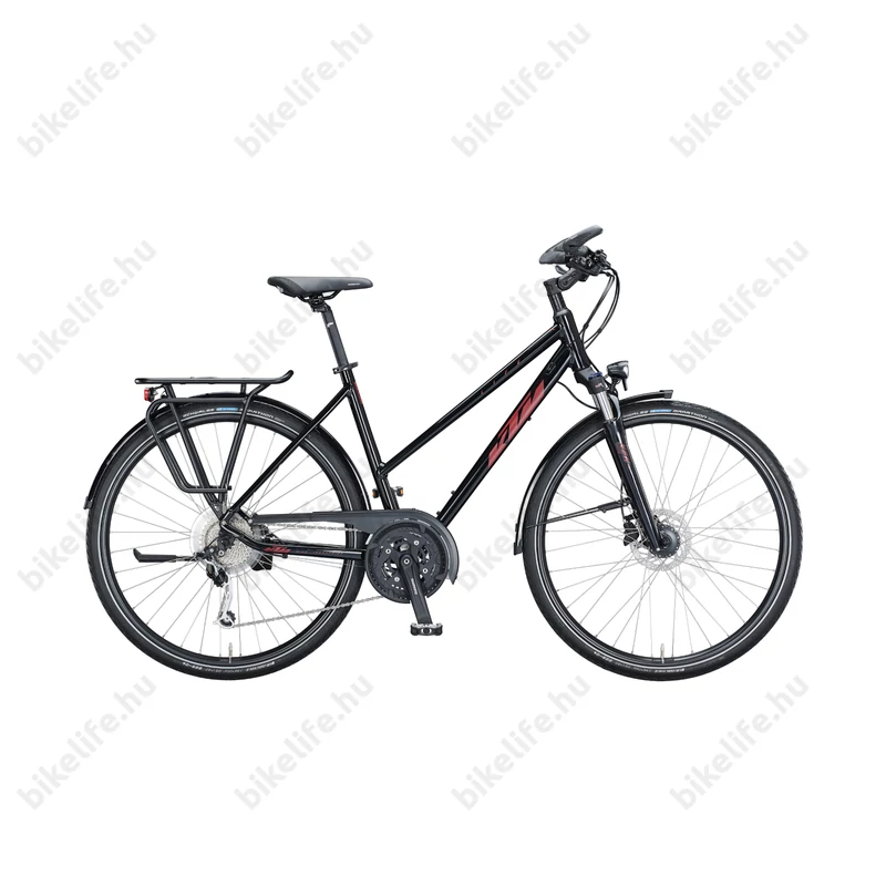 KTM Life Space női trekking kerékpár 27 fokozatú Deore XT váltó, tárcsafék, metál fekete, komfort váz 46cm