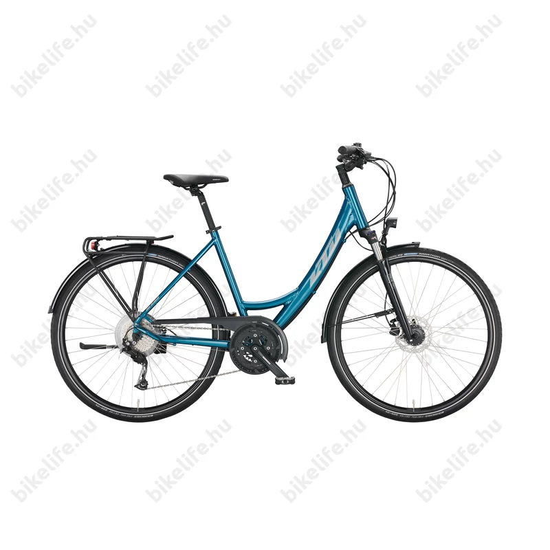 KTM Life Space női trekking kerékpár 27 fokozatú Acera váltó, tárcsafék, monovázas, vital blue 46cm