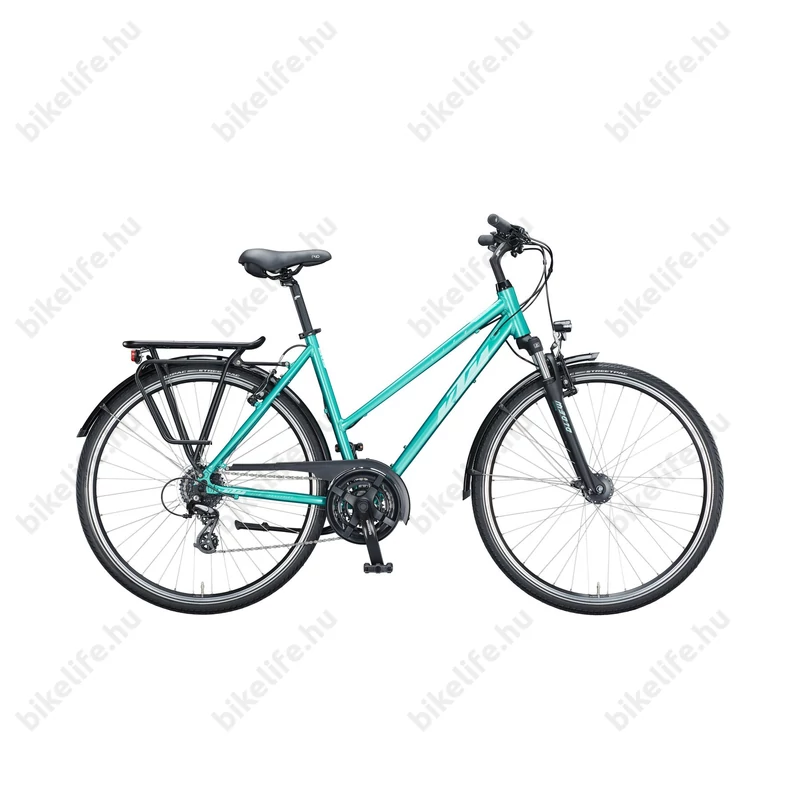 KTM Life Joy női trekking kerékpár 24 fokozatú Shimano Altus váltó, monovázas, V-fék, ocean/mint 46cm
