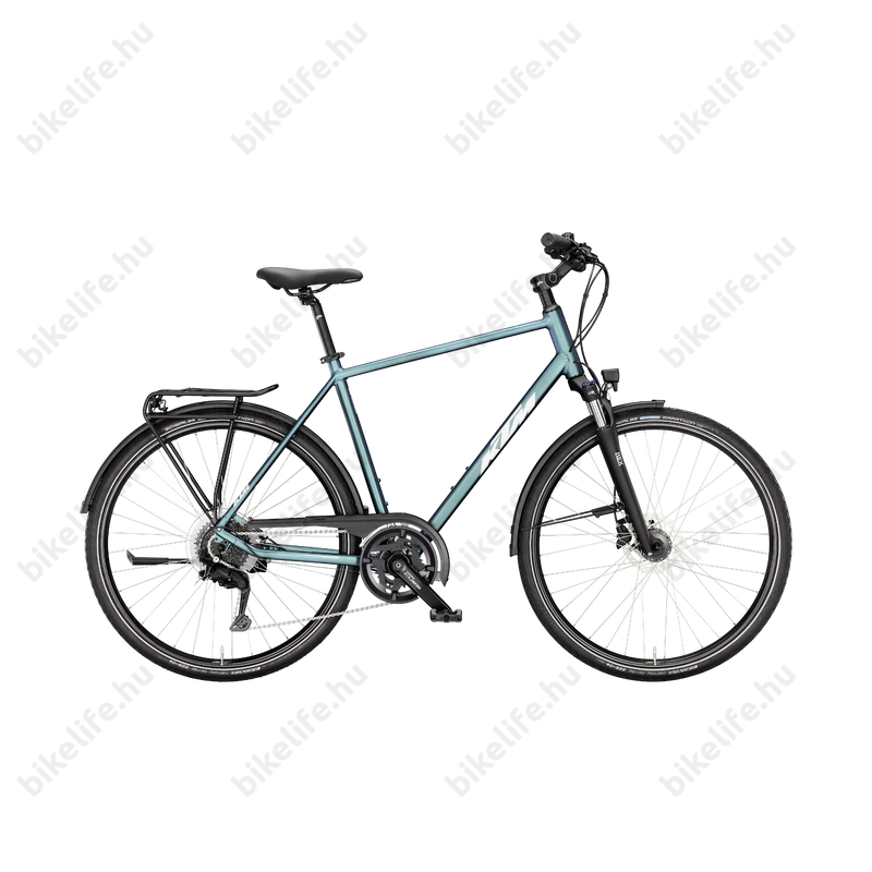 KTM Life Space férfi trekking kerékpár 2x9 fokozatú CUES váltó, tárcsafék, zöld/lila 60cm