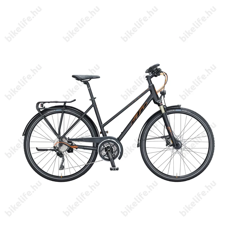 KTM Life 1964 női trekking kerékpár, 30 fokozatú Deore XT váltó, tárcsafék, matt fekete, 46cm