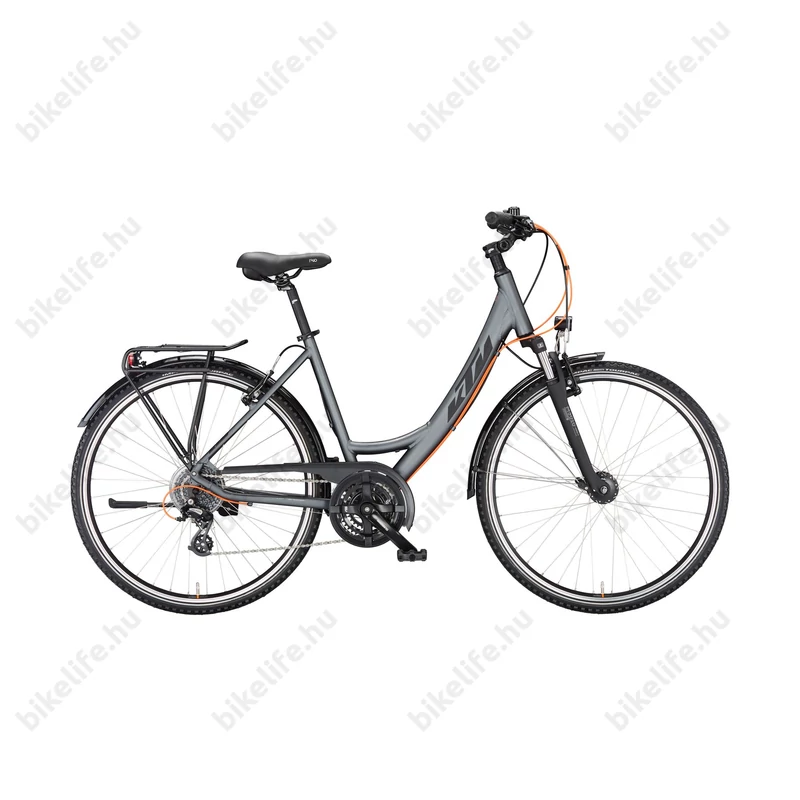 KTM Life Joy női trekking kerékpár 24 fokozatú Shimano Altus váltó, mono vázas, acélszürke (fekete) 46cm