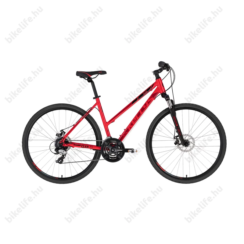 Kellys Clea 70 Red női cross kerékpár 24 fokozatú TX800 váltó, mechanikus tárcsafék,19