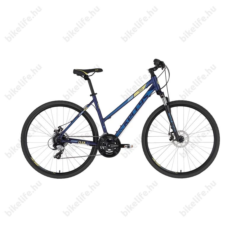 Kellys Clea 70 Dark Blue női cross kerékpár 24 fokozatú TX800 váltó, mechanikus tárcsafék, 17