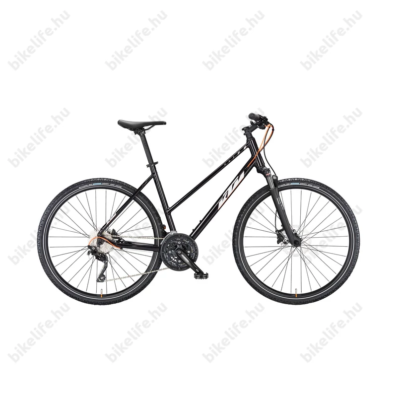 KTM X-Life Action női cross kerékpár 30 fokozatú Deore váltó, tárcsafék, levegős teleszkóp, fényes fekete 46cm