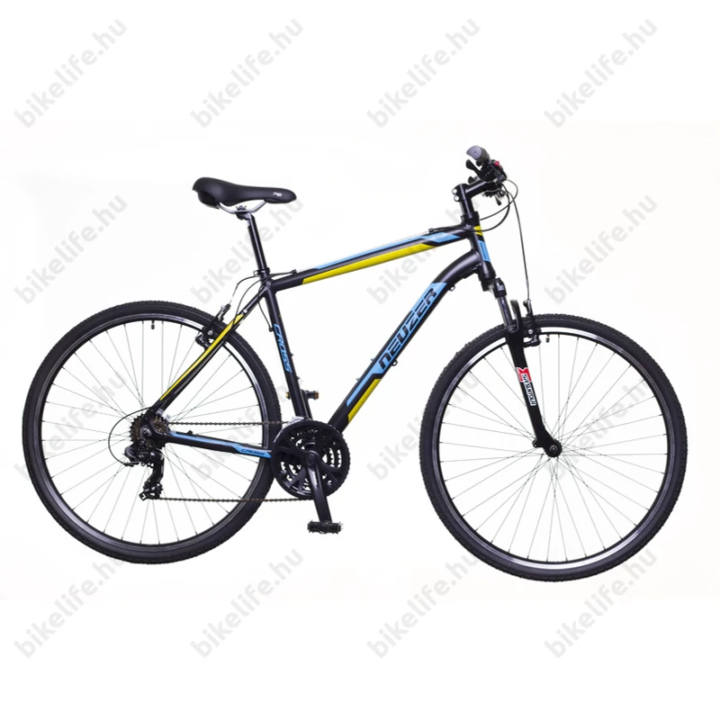 Neuzer X100 férfi cross kerékpár 21sebességes Shimano váltó, fekete/kék-sárga 19