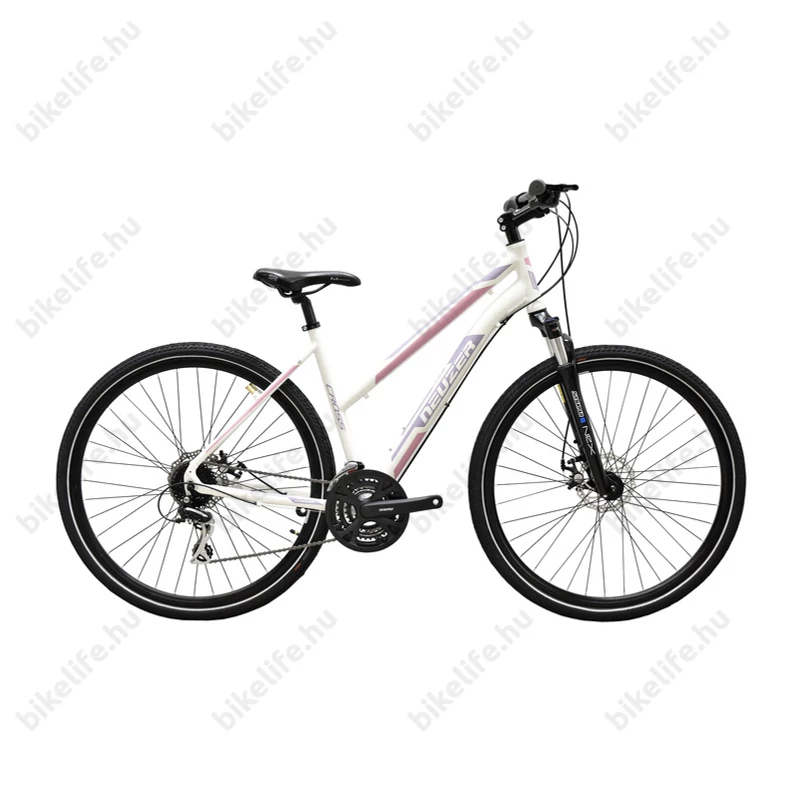 Neuzer X200 Disc női cross kerékpár 24sebességes Shimano váltó, fehér/bordó-mályva 19