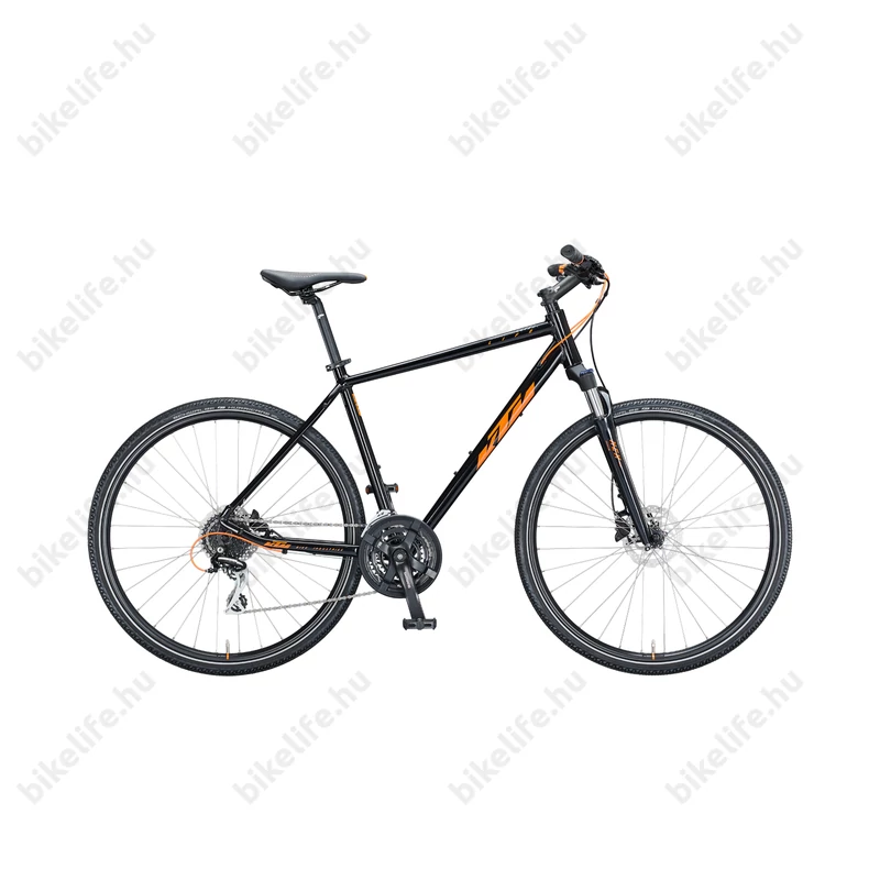 KTM Life Track férfi cross kerékpár 24 fokozatú Shimano Acera váltó, hidraulikus tárcsafék, fényes fekete/narancs 56cm