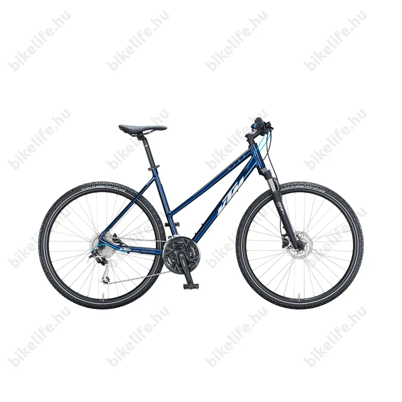 KTM Life Road női cross kerékpár 27 fokozatú Shimano Deore XT váltó, hidraulikus tárcsafék, kék, 43cm