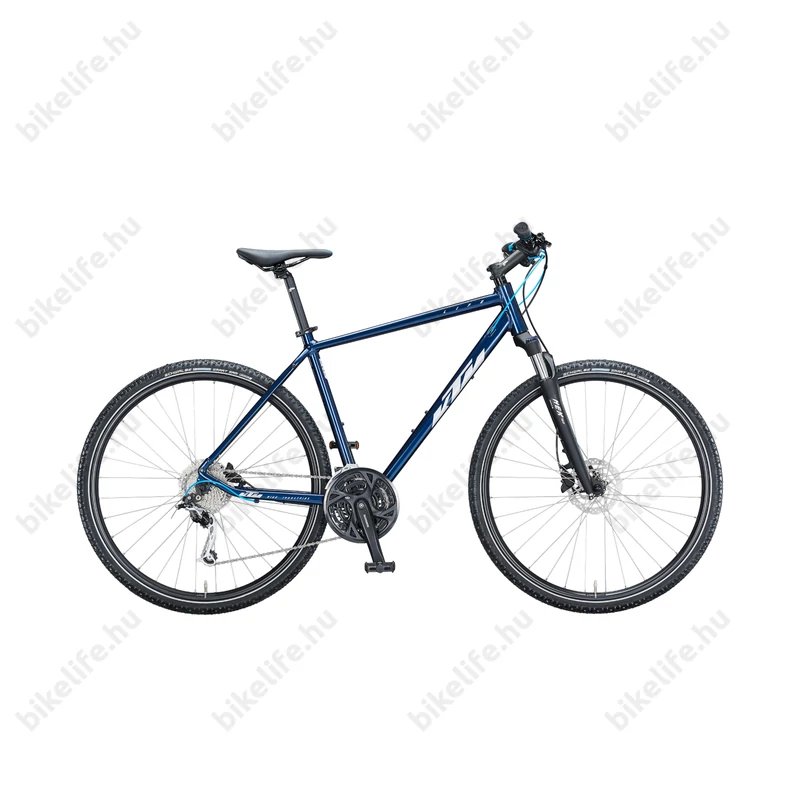 KTM Life Road férfi cross kerékpár 27 fokozatú Shimano Deore váltó, hidraulikus tárcsafék, kék 60cm