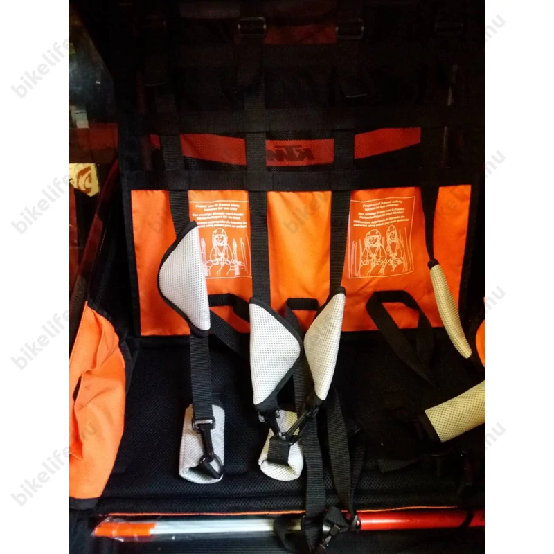 KTM Carry gyermek szállító utánfutó, 2 gyermeknek, 45kg terhelhetőség, időjárás álló boritás