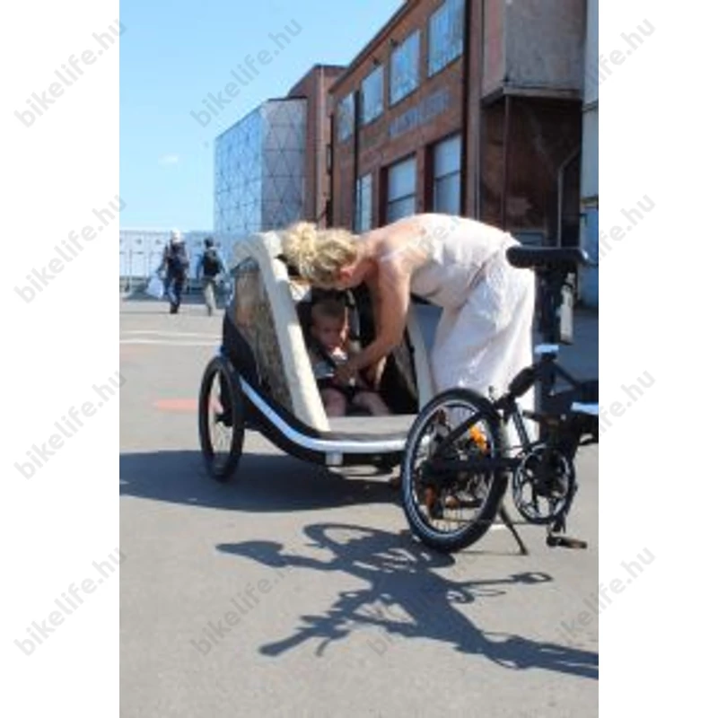 Hamax Avenida Twin gyermek szállító utánfutó, 2gyermeknek, 45kg terhelhetőség, időjárás álló boritás, szürke/lime