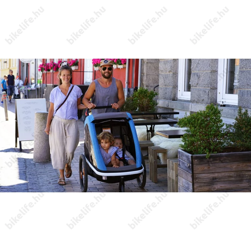 Hamax Avenida Twin gyermek szállító utánfutó, 2gyermeknek, 45kg terhelhetőség, időjárás álló boritás, szürke/lime