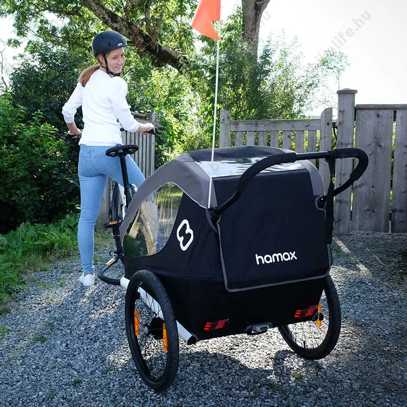Hamax Avenida Traveller gyermek szállító utánfutó, 2gyermeknek, 47kg terh., időjárás álló boritás