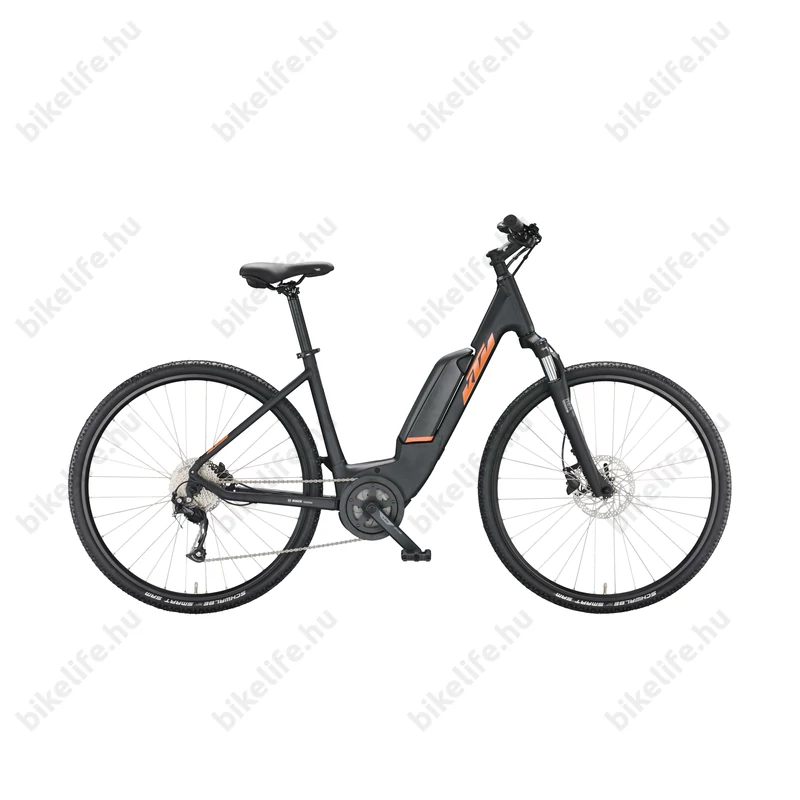 KTM Macina Cross A410 elektromos kerékpár Bosch Active Line, 9 fokozatú Altus váltó, monováz, matt fekete 43cm