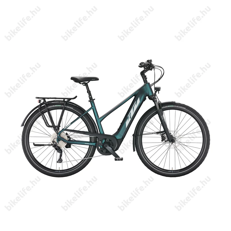 KTM Macina Tour CX 510 elektromos kerékpár Bosch Performance Line CX, 10 fokozatú Deore váltó, női, zöld/ezüst 46cm