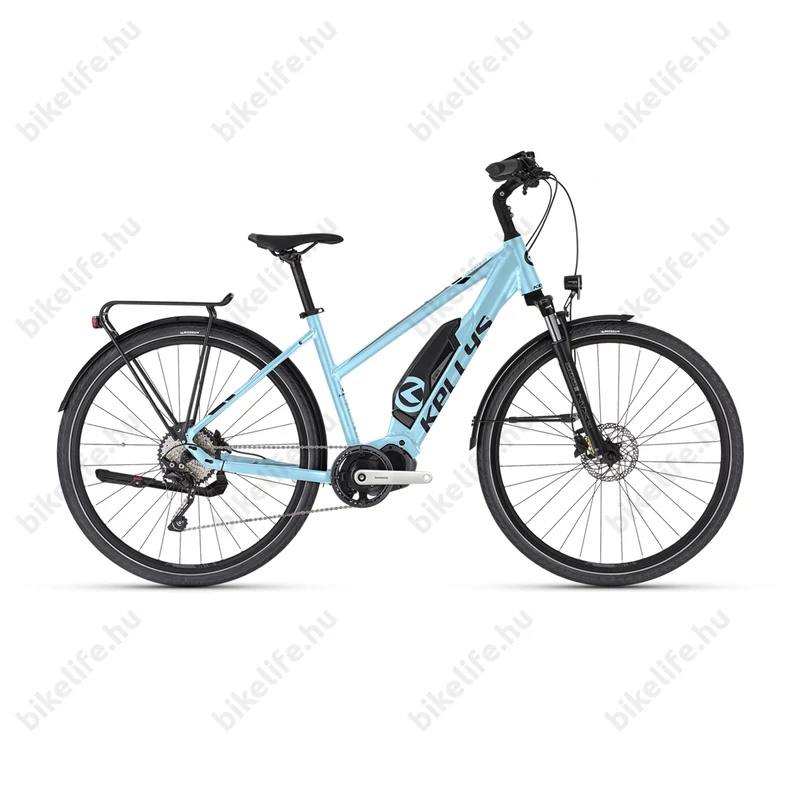Kellys E-Cristy 10 Sky Blue női trekking Ebike 9 fokozatú CUES váltóval Shimano Steps rendszerrel 630 Wh akkuval L