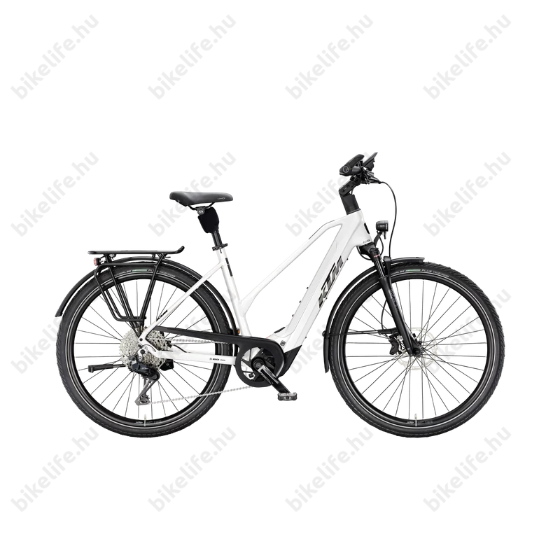 KTM Macina Style 820 női trekking Ebike/pedelec kerékpár Bosch Performance Line CX 100Nm/800Wh, 11 fokozatú CUES váltó, fehér, trapéz vázas 51cm