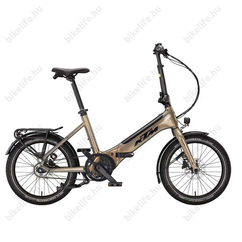 KTM Macina Fold 20 elektromos camping kerékpár Bosch Perf. PX Smart 75Nm/500Wh, Nexus 5 váltó, Gates szíjhatjás,  összecsukható, olive pearl