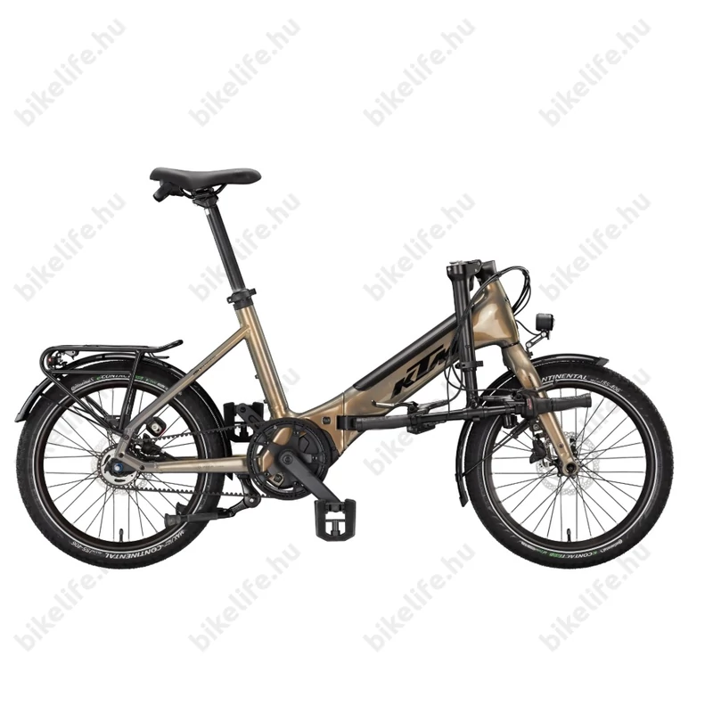KTM Macina Fold 20 elektromos camping kerékpár Bosch Perf. PX Smart 75Nm/500Wh, Nexus 5 váltó, Gates szíjhatjás,  összecsukható, olive pearl