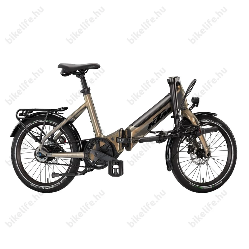 KTM Macina Fold 20 elektromos camping kerékpár Bosch Perf. PX Smart 75Nm/500Wh, Nexus 5 váltó, Gates szíjhatjás,  összecsukható, olive pearl