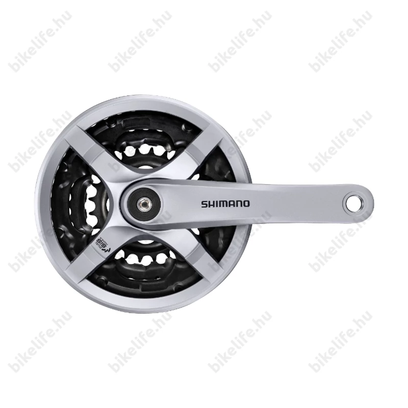 Shimano FC-TY501 MTB hajtómű 48/38/28-as fogszám, 170mm-es, láncvédős, ezüst (Tourney-család)