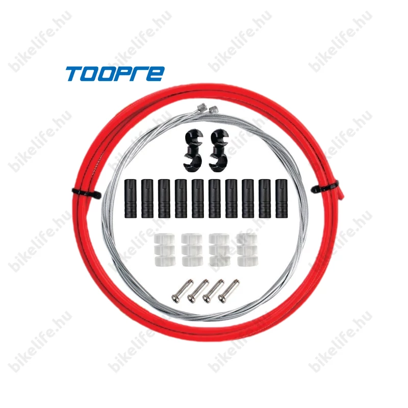 Toopre váltóbowden készlet piros 2 méter (bowdenház+bowdenek+kupakok+bowdenvégek+vázvédők+összekötők)