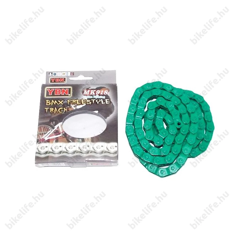 YBN félszemes BMX lánc 116 tagú 1/2x1/8 superlight zöld