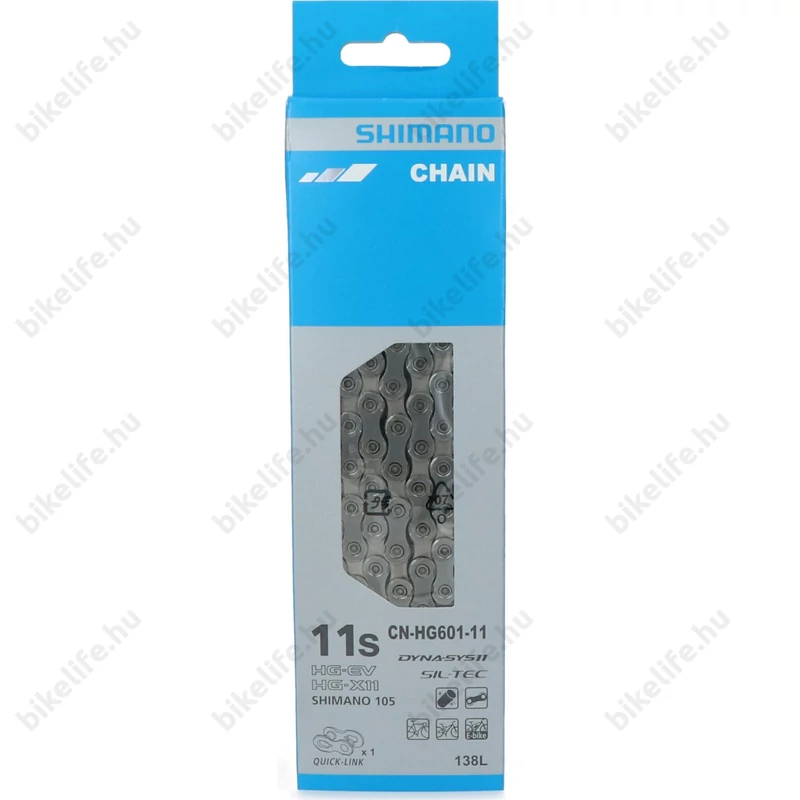 Shimano 105 HG601 11 fokozatú lánc Sil-Tec, keskeny HG-X, 138 tagú