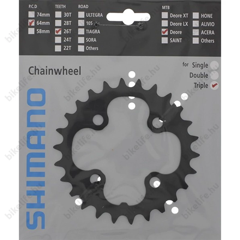 Shimano Deore M590 lánckerék 26 fogú, 4 karos, 64mm lyukkörátmérő