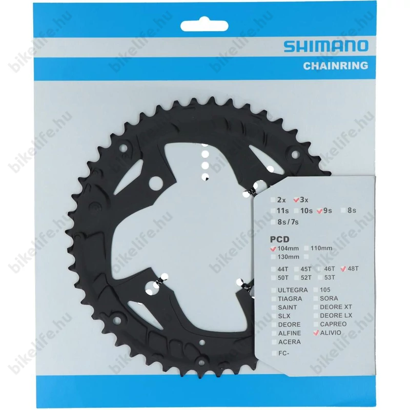 Shimano Alivio 48 fogú lánckerék 9-es rendszerekhez 4 karos 104mm lyukkörátmérő láncvédő furatos