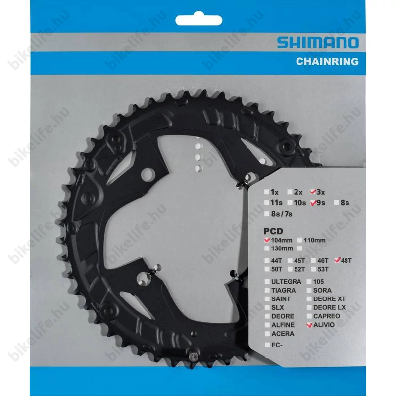 Shimano Alivio 48 fogú lánckerék 9-es rendszerekhez 4 karos 104mm lyukkörátmérő FC-T4010 és hasonlók