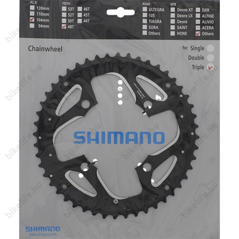Shimano Deore 48 fogú alumínium lánckerék 10 fokozatú rendszerekhez 104mm furatkörrel