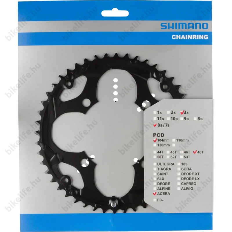Shimano Acera 48 fogú lánckerék 8-as rendszerekhez 4 karos 104mm lyukkörátmérő láncvédő furatos