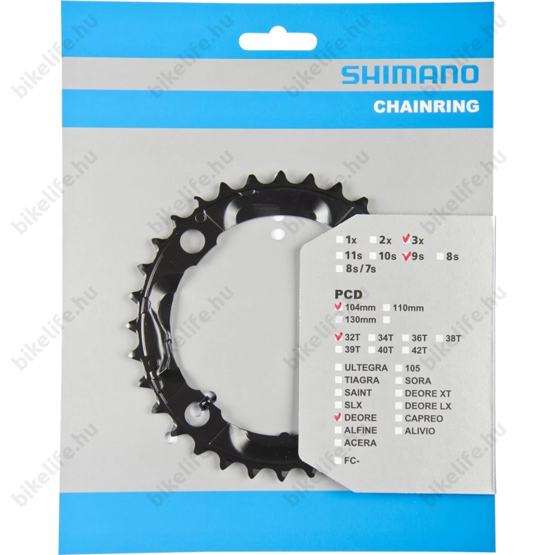 Shimano Deore FC-M590 32fogú lánckerék 4 karos 104mm lyukkör, 10-es, fekete, komp. még: M552, M391