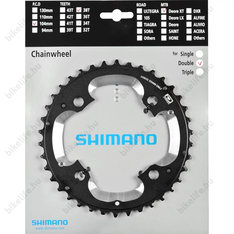 Shimano Deore XT FCM785 38fogú lánckerék 4 karos, 104mm lyukkör, 2x10-hez