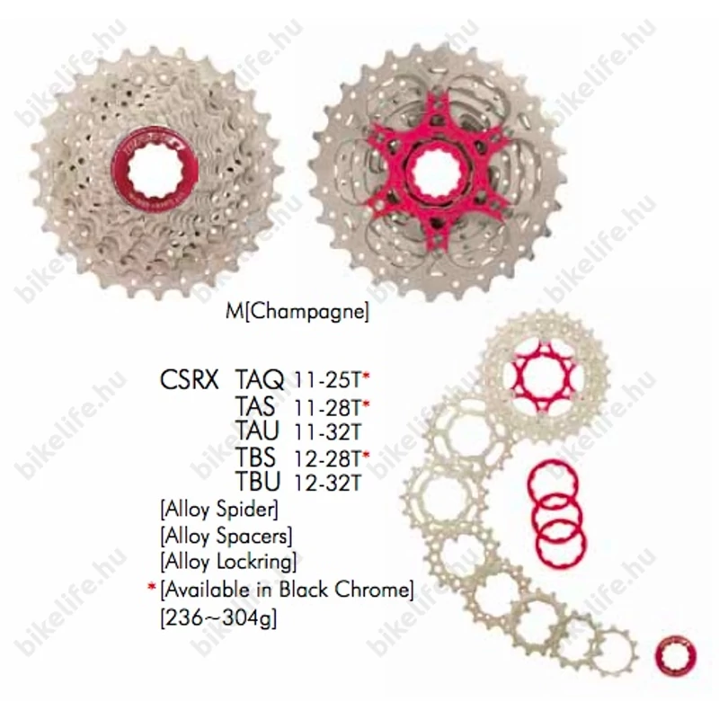 Sunrace RX 10 sebességes fogaskoszorú 11-28-as fogszám, pezsgő, CSRXTAS