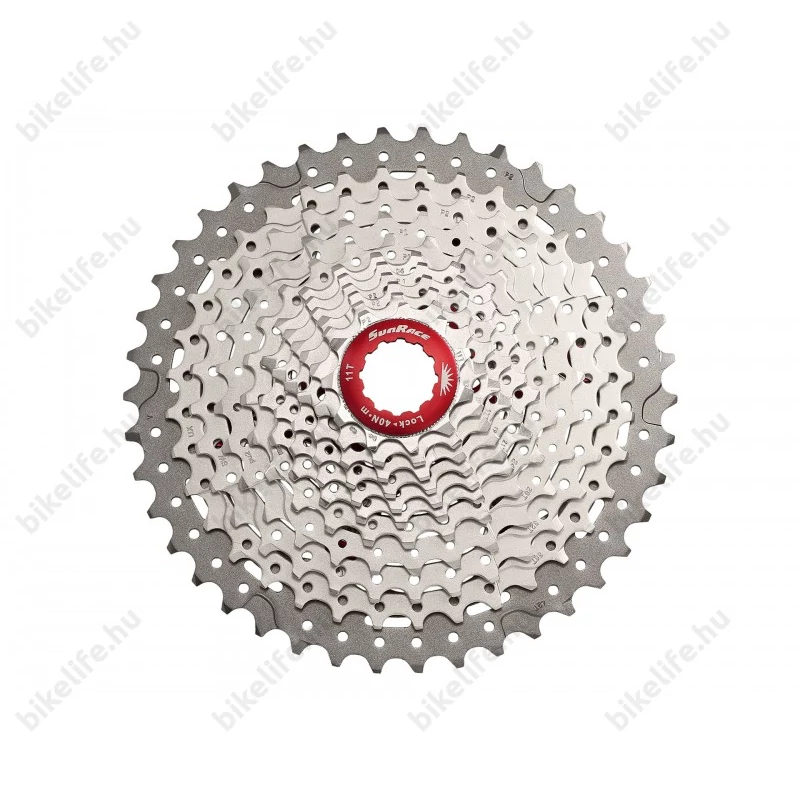 Fogaskoszorú 11-es Sunrace CSMX8 11AY ezüst/piros 11-42-es fog kiosztás