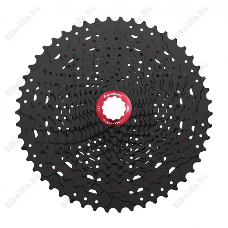 Fogaskoszorú 12-es Sunrace CS-MZ90 WA5 alubakos, fekete/piros, 11-50-es