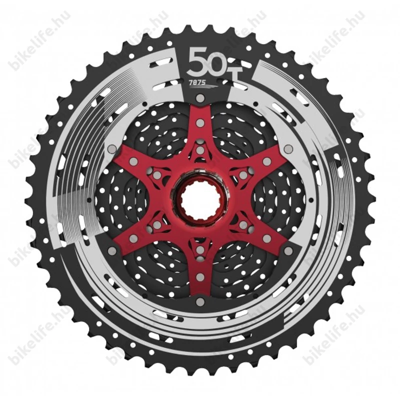Fogaskoszorú 12-es Sunrace CS-MZ90 WA5 alubakos, fekete/piros, 11-50-es