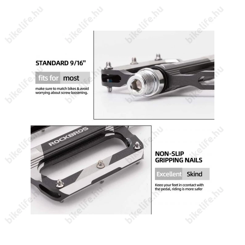 RockBros Universal platform pedál cserélhető tüskés ipari csapágy fekete