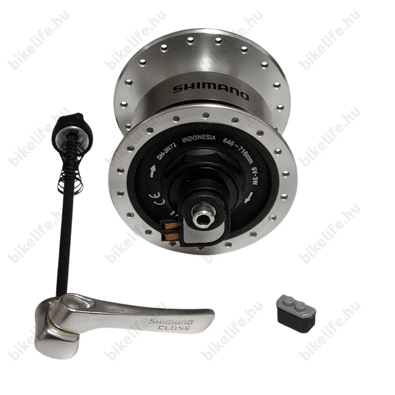 Shimano DH-3N72 agydinamó 6V/3W 36lyuk gyorszáras ezüst LX/Ultegra szintű