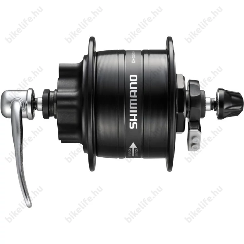 Shimano Nexus DH-3D32 agydinamó 6V/3W, 36 lyuk, 6 csavaros tárcsafék, gyorszáras, fekete fesszabályzóval