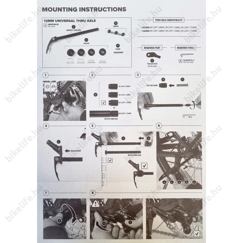 Polisport 12mm-es univerzális gyorszár adapter átütő tengelyhez, utánfutóhoz való rögzítéshez