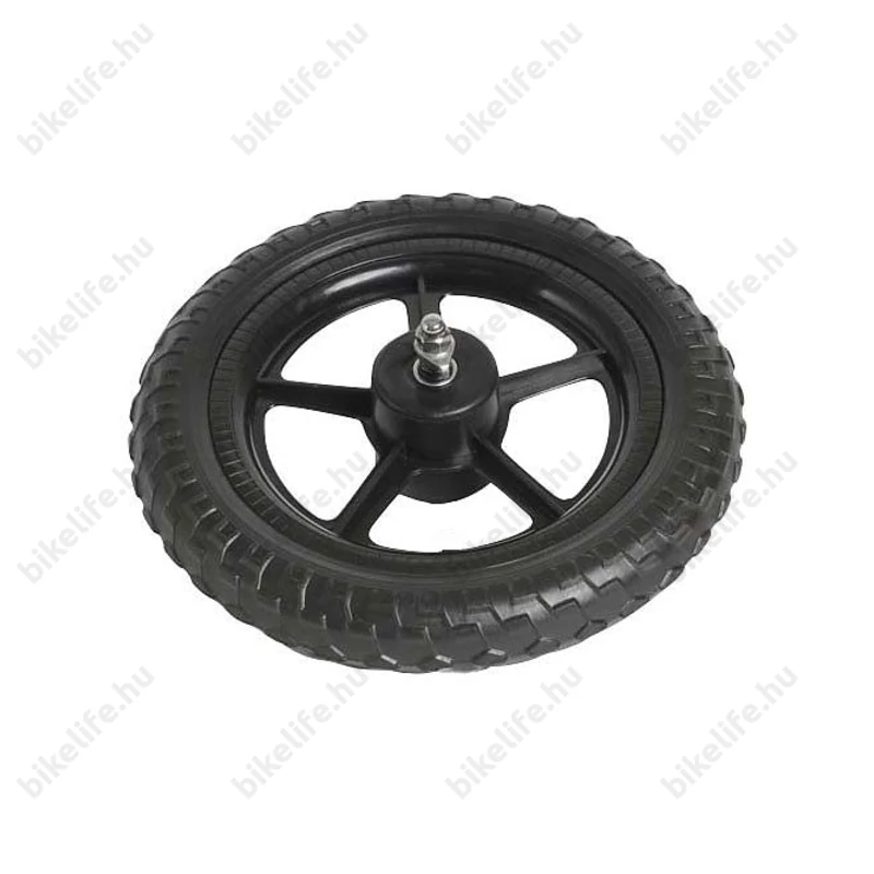 12-es első kerék, műanyag, fekete küllőzet, fekete 